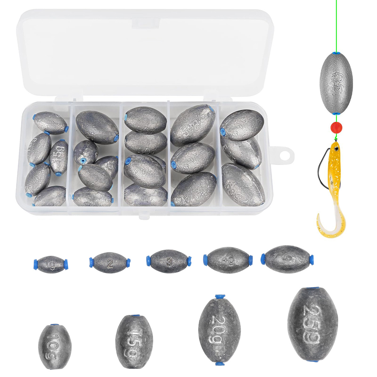 Fishing Rod Guide Replacement - مجموعة أوزان صيد بيضاوية الشكل من
